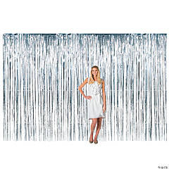 12 Ft. x 8 Ft. Large Silver Metallic Fringe Backdrop Curtain