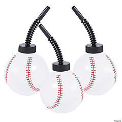 12 oz. Baseball Reusable BPA-Free Plastic Cups with Lids & Straws - 8 Ct.