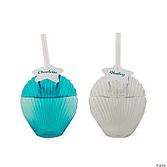 12 oz. Personalized Seashell Reusable Plastic Cups with Tag - 6 Ct.