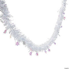 Northlight 12' x 3 inch White Iridescent and Silver Snowflakes Christmas Tinsel Garland - Unlit