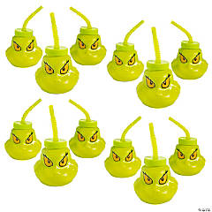 14 oz. Bulk 48 Ct. Dr. Seuss™ Grinch-Shaped Reusable Plastic Cups with Lids & Straws