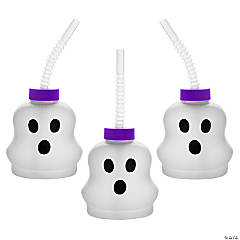 14 oz. Ghost-Shaped Frosted Reusable BPA-Free Plastic Cups with Lids & Straws - 12 Ct.