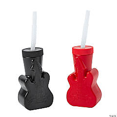 14 oz. Guitar-Shaped Reusable BPA-Free Plastic Cups with Lids & Straws - 12 Ct.
