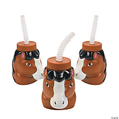 14 oz. Horse Reusable BPA-Free Plastic Cups with Lids & Straws - 8 Ct.