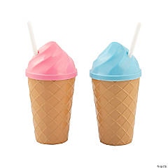 14 oz. Ice Cream-Shaped Reusable BPA-Free Plastic Cups with Lids & Straws - 12 Ct.