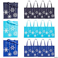 Sadnyy 24 Pcs Snowflake Party Favors Bags Frozen Non Woven Candy Treat Bags  Winter Goodies Candy Tote Bags with Handles for Kid's Snowflake Holiday