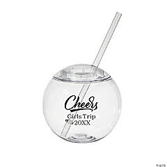 15 oz. Personalized Clear Round Cheers Reusable Plastic Cups with Lids & Straws - 50 Ct.