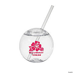 15 oz. Personalized Hibiscus Luau Clear Round Reusable Plastic Cups with Lids & Straws - 50 Ct.