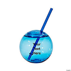 15 oz. Personalized Open Text Blue Round Reusable Plastic Cups with Lids & Straws - 50 Ct.