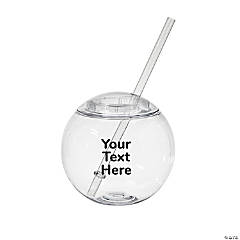 15 oz. Personalized Open Text Clear Round Reusable Plastic Cups with Lids & Straws - 50 Ct.