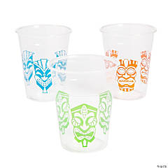 16 oz. Bulk 50 Ct. Luau Tiki Mask Print Clear Disposable Plastic Cups