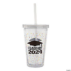 16 oz. Class of 2024 Reusable BPA-Free Plastic Tumbler with Lid & Straw