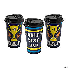 16 oz. Father’s Day World's Best Dad Trophy Disposable Paper Coffee Cups with Lids – 12 Ct.