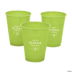 16 oz. Lime Green Personalized Birthday Party Solid Color Disposable Plastic Cups - 40 Ct.
