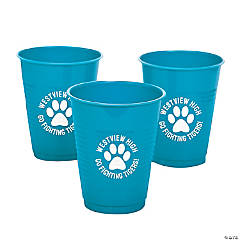 16 oz. Personalized Paw Print Turquoise Disposable Plastic Cups - 40 Ct.