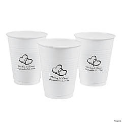 16 oz. Personalized Two Hearts with Name & Wedding Date Disposable Plastic Cups - 40 Ct.