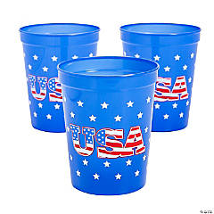 16 oz. USA Patriotic American Flag Reusable Plastic Tumblers - 12 Ct.