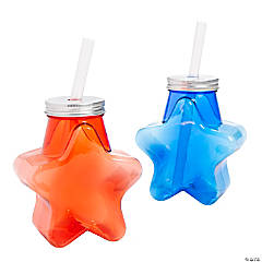 17 oz. Patriotic Star-Shaped Reusable Plastic Cups with Lids and Straws - 12 Ct.