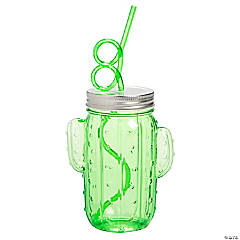 18 oz. Cactus Mason Jar Reusable Plastic Cups with Lids & Straws - 6 Ct.