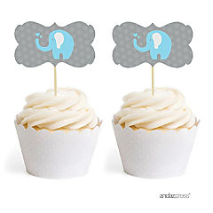 18PK Boy Elephant Cupcake Toppers