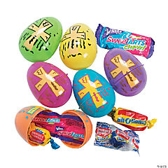 2 1/4" Religious Bright Printed Candy-Filled Plastic Easter Eggs - 24 Pc.