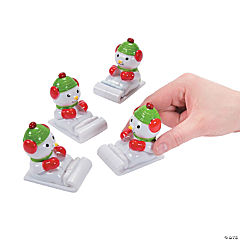 2 3/4" Mini Snowman White Plastic Pull-Back Sled Toys - 12 Pc.