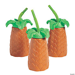 20 oz. Palm Tree Reusable BPA-Free Plastic Cups with Lids & Straws - 12 Ct.