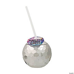 20 oz. Disco Ball-Shaped Reusable BPA-Free Plastic Cups with Lids & Straws  - 6 Ct.
