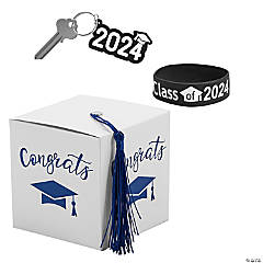 2024 Graduation Party White Favor Boxes with Blue Tassel & Favors Kit for 24
