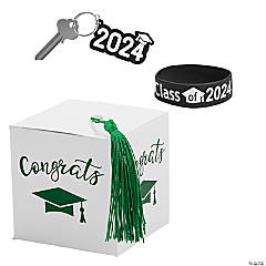 2024 Graduation Party White Favor Boxes with Green Tassel & Favors Kit for 24