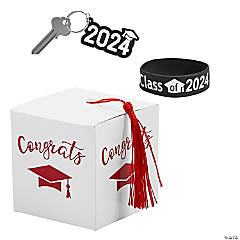 2024 Graduation Party White Favor Boxes with Red Tassel & Favors Kit for 24