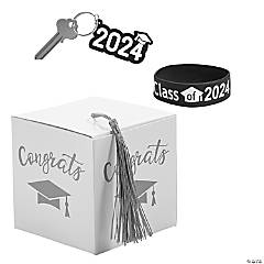 2024 Graduation Party White Favor Boxes with Silver Tassel & Favors Kit for 24