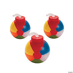 23 oz. Beach Ball-Shaped Reusable BPA-Free Plastic Cups with Lids & Straws - 12 Ct.