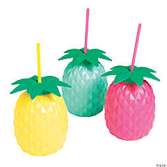 24 oz. Colorful Pineapple Reusable BPA-Free Plastic Cups with Lids & Straws - 6 Ct.