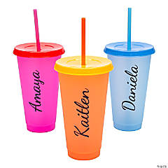 24 oz. Personalized Color-Changing Reusable BPA-Free Plastic Tumblers with Lids & Straws - 6 Ct.