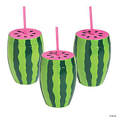 24 oz. Watermelon Reusable BPA-Free Plastic Cups with Lids & Straws - 6 Ct.