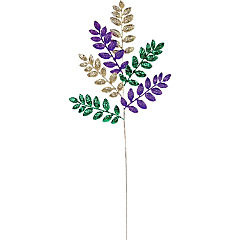 26" Glitter Leaf Spray: Mardi Gras