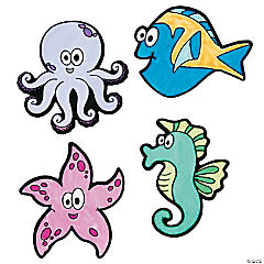 3 1/2&quot; - 4 1/2&quot; Color Your Own Fuzzy Under The Sea Magnets - Makes 12