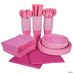 396 Pc. Bulk Candy Pink Tableware Kit for 48 Guests