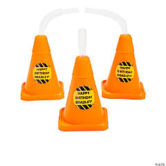4 oz. Personalized Construction Cone Reusable Plastic Cups with Lids & Straws - 8 Ct.