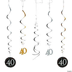 40th Birthday Sparkling Celebration Hanging Swirl Decorations - 12 Pc.