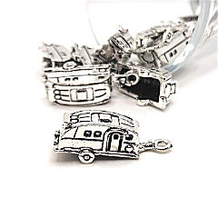 50 Pcs Silver 3D Camping Trailer Charms