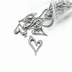 50 Pcs Silver Asymmetrical Heart Charms