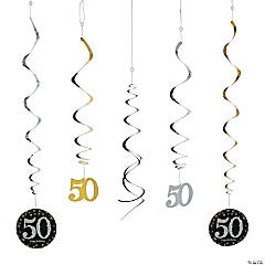 50th Birthday Sparkling Celebration Hanging Swirl Decorations - 12 Pc.