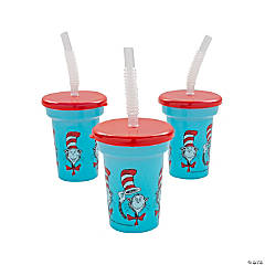 6 oz. Mini Dr. Seuss™ The Cat in the Hat™ Reusable BPA-Free Plastic Cups with Lids & Straws - 12 Ct.