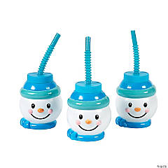 6 oz. Snowman-Shaped Reusable BPA-Free Plastic Cups with Lids & Straws - 12 Ct.