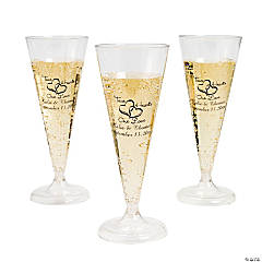 6 oz. Two Hearts Personalized Disposable Plastic Champagne Flutes - 25 Ct.