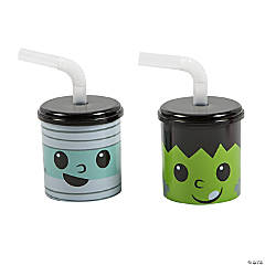 7 oz. Halloween Monster Reusable BPA-Free Plastic Cups with Lids & Straws - 12 Pc.