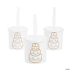 7 oz. Kids Wedding Cake Reusable BPA-Free Plastic Cups with Lids & Straws - 12 Ct.