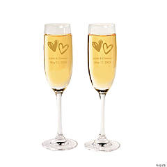 8 oz. Personalized Wedding Two Hearts Reusable Glass Champagne